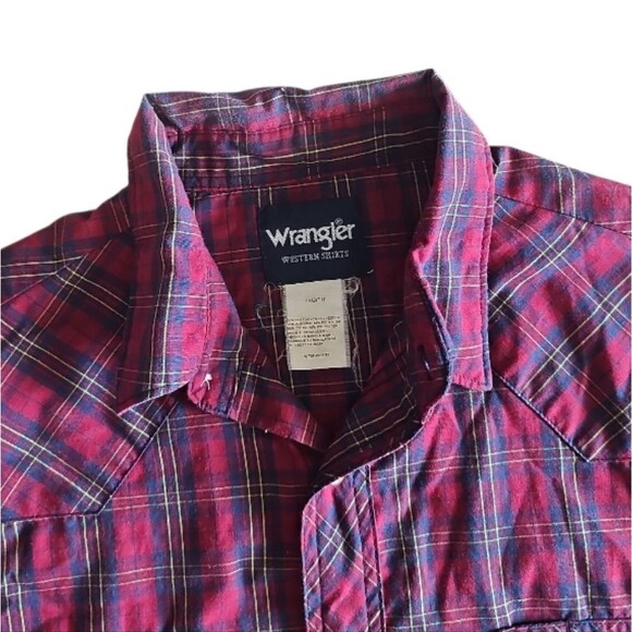 Vintage Wrangler Pearl Snap Western Shirt XL Red Plaid Cowboy Rodeo Rockabilly - Picture 7 of 13
